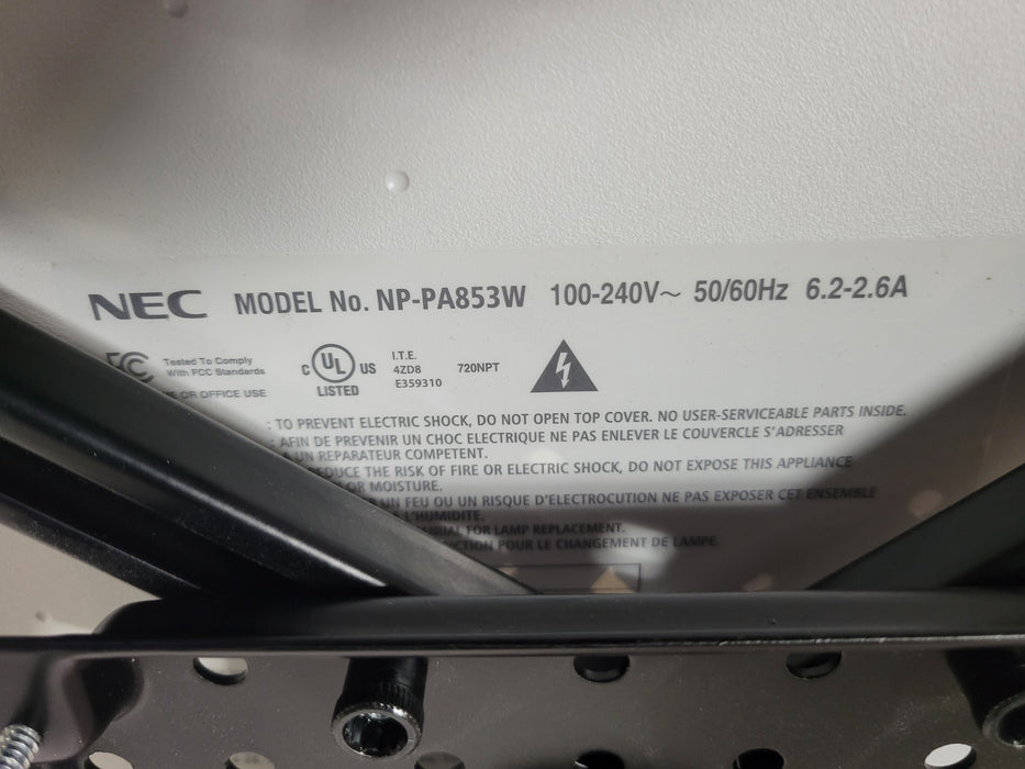 NEC NP-PA853W LCD Projector, No Lens, No remote, READ