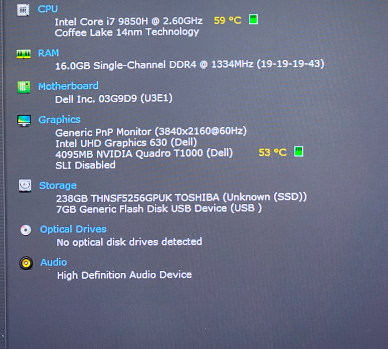 Dell Precision 5540 4K TOUCH i7-9850H QUADRO T1000 4GB GPU 16GB RAM 256GB SSD