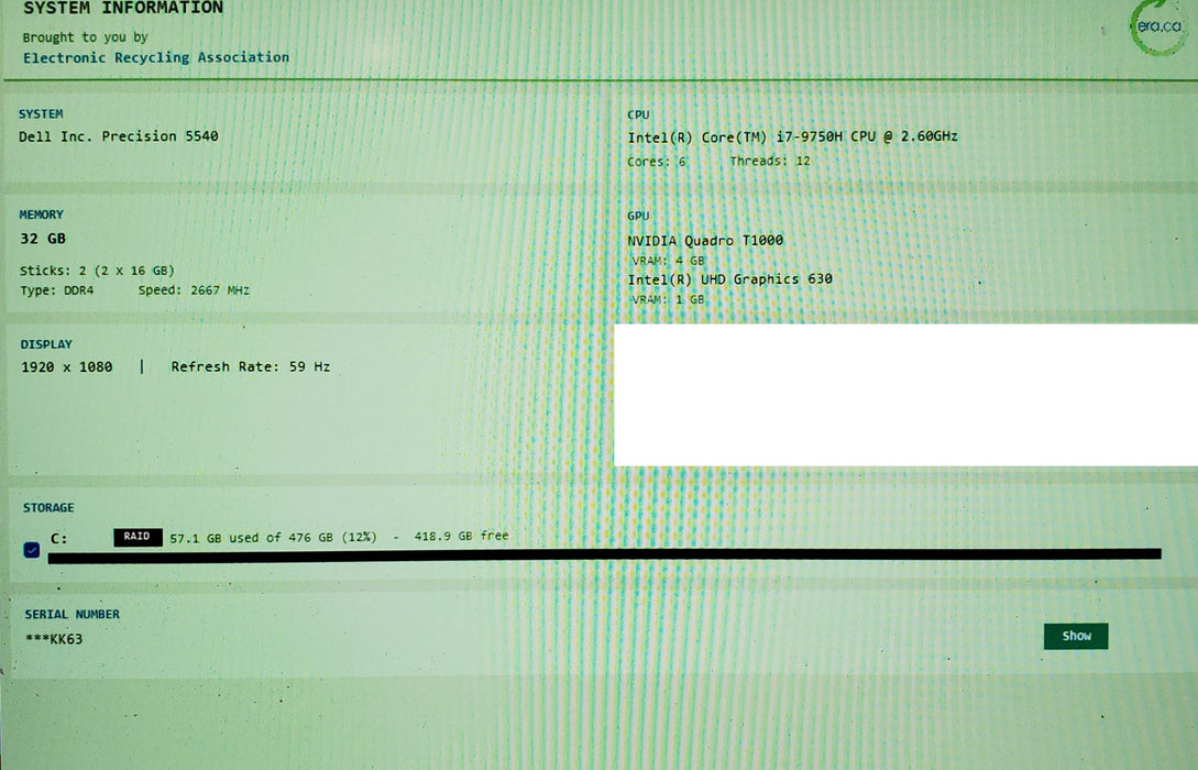 Dell Precision 5540 i7-9750H QUADRO T1000 4GB GPU 32GB RAM 512GB