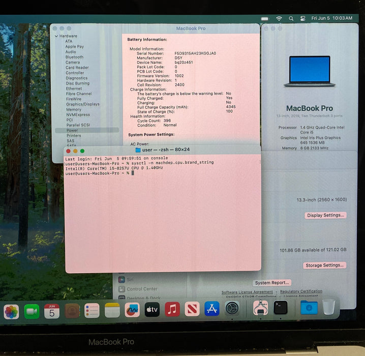 Apple MacBook Pro 13" i5-8257U 8GB 128SSD Damaged LCD For Parts/Repair READ!