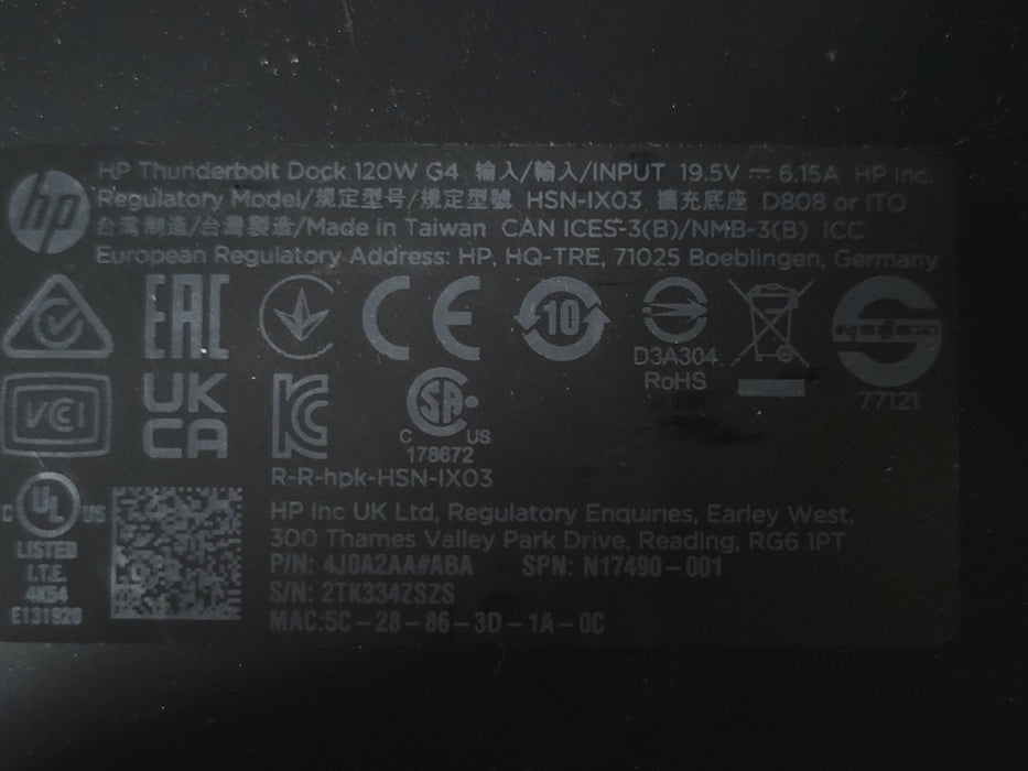 Lot of 7x HP Thunderbolt Dock 120W G4 HSN-IX03, No Power adapter