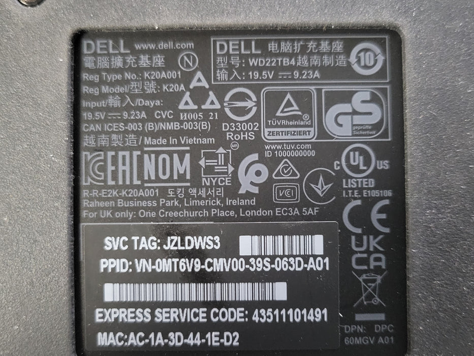 Lot of 14x Dell WD22TB4 Thunderbolt 4 Docking Station K20A001, No power adapter