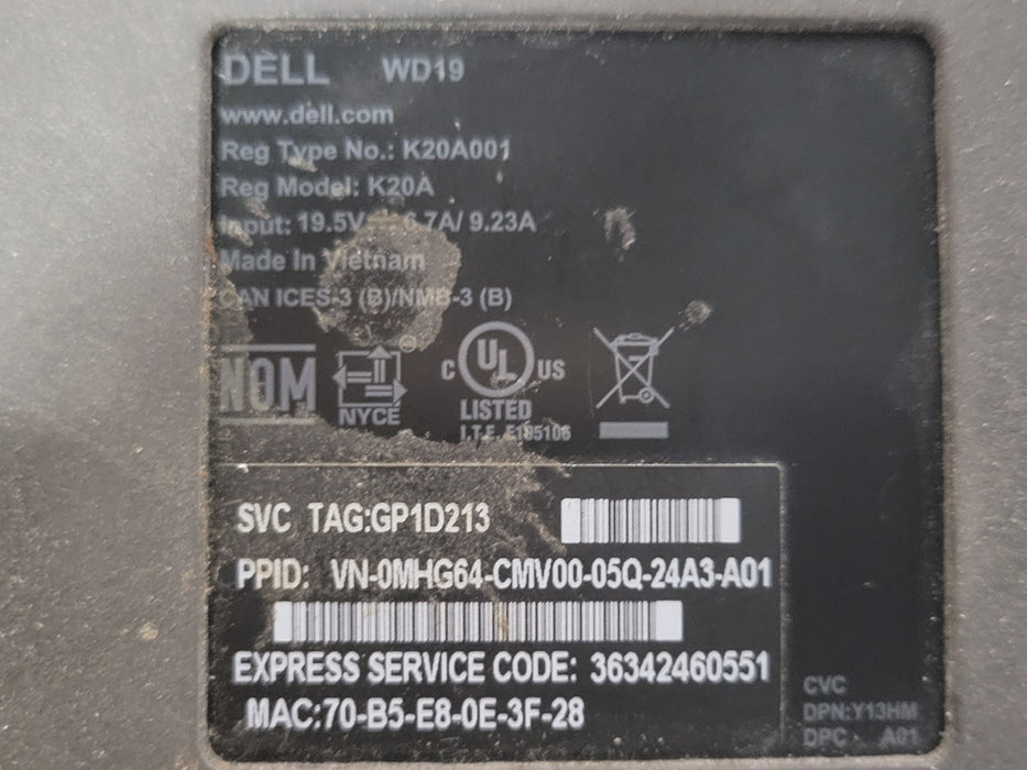 Lot of 3x Dell WD19/WD19S USB-C Docking Station K20A K20A001, No Power adapter