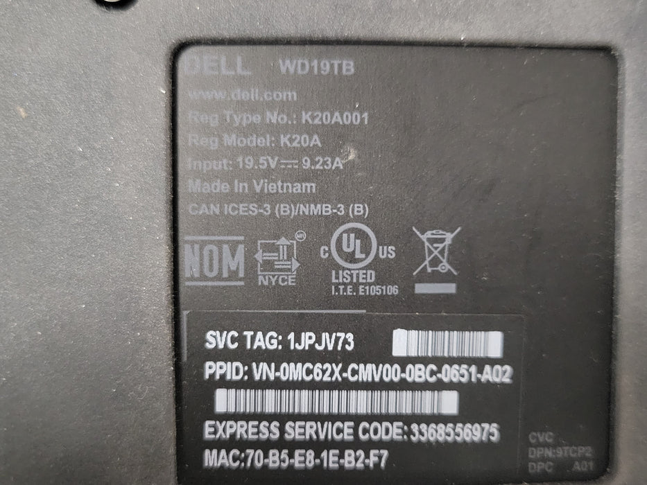 Lot of 7x Dell WD19TB/WD19TBS K20A001 USB-C Docking Station, READ