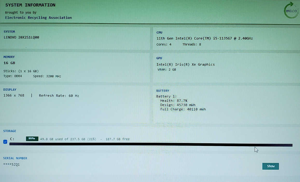 Lenovo ThinkPad L14 Gen 2 Core i5-1135G7 2.60GHz 16GB RAM 256GB SSD