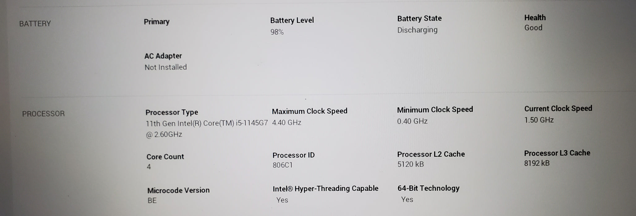 Dell Latitude 3520 i5-1145G7 @ 2.6GHz 16GB DDR4 256GB NVMe