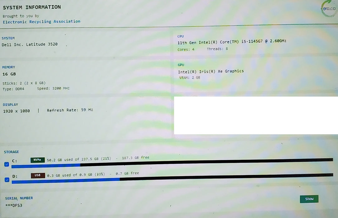 Dell Latitude 3520 i5-1145G7 @ 2.6GHz 16GB DDR4 256GB NVMe