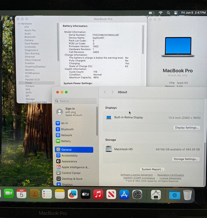 Apple MacBook Pro 13" M2 2022 8GB 512SSD Faulty Keyboard For Parts/Repair READ!
