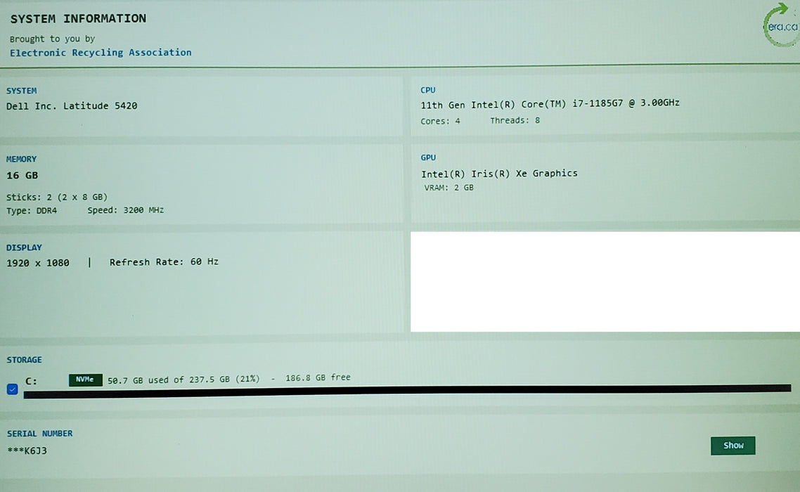 Dell Latitude 5420 i7-1185G7 16GB DDR4 256GB NVMe