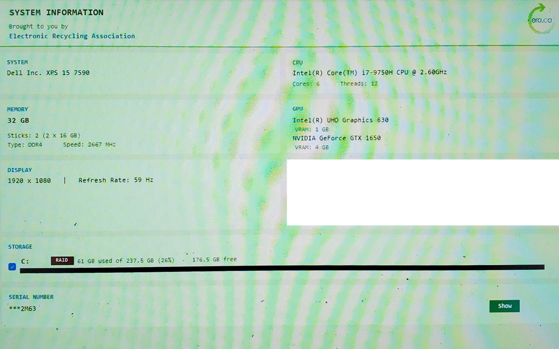 Dell XPS 15 7590 15" i7-9750H GTX1650 4GB GPU 32GB RAM 256GB SSD