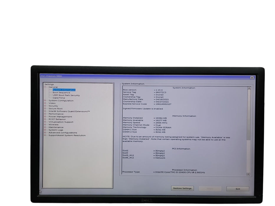 Dell Inspiron  3880 MT i5 - 10400 @ 2.90GHz 16GB DDR4 Ram No HDD