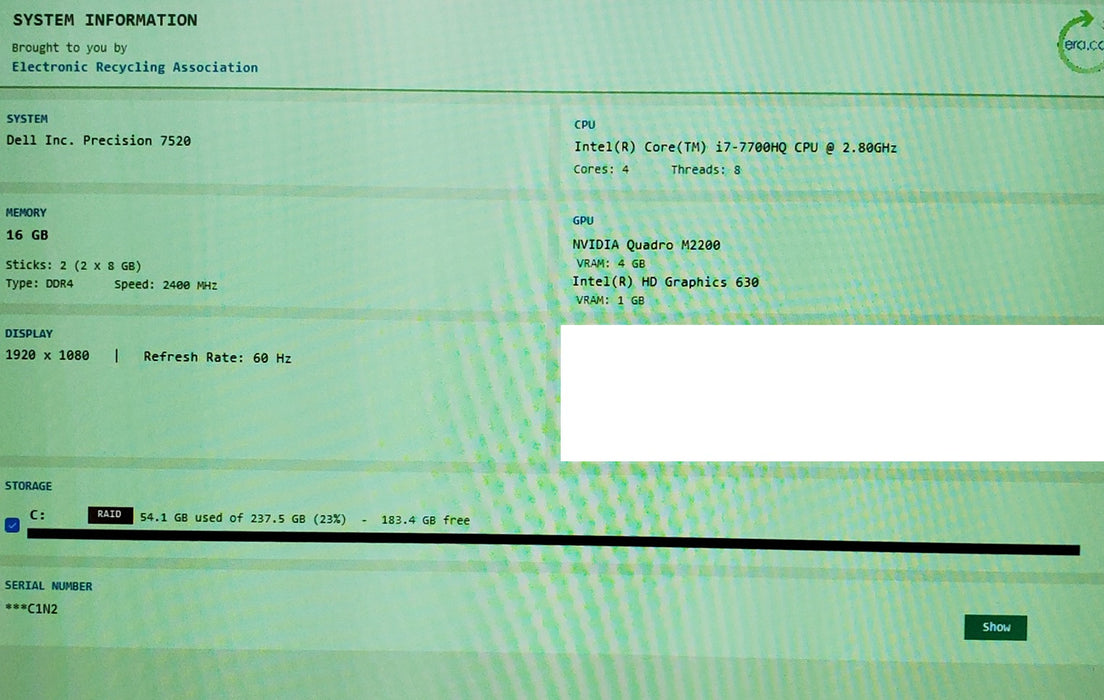 Dell Precision 7520 15" i7-7700HQ Quadro M2200 4GB GPU 16GB RAM 256GB SSD