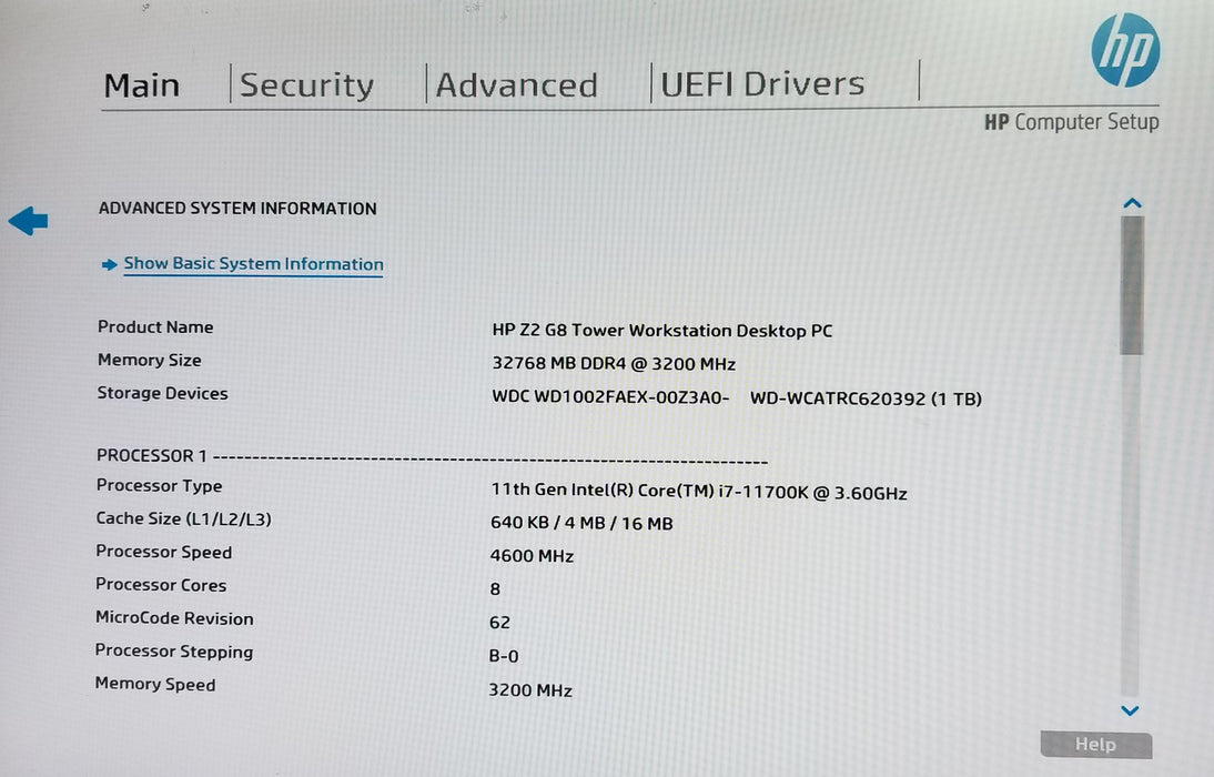 HP Z2 G8 Tower Workstation Core i7-11700K CPU 32GB RAM 1TB HDD