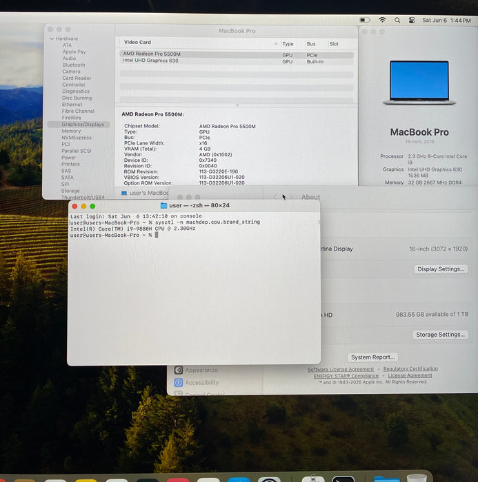 Apple MacBook Pro 16" i9-9880H Radeon Pro 5500M 4GB GPU 32GB RAM 1TB SSD READ