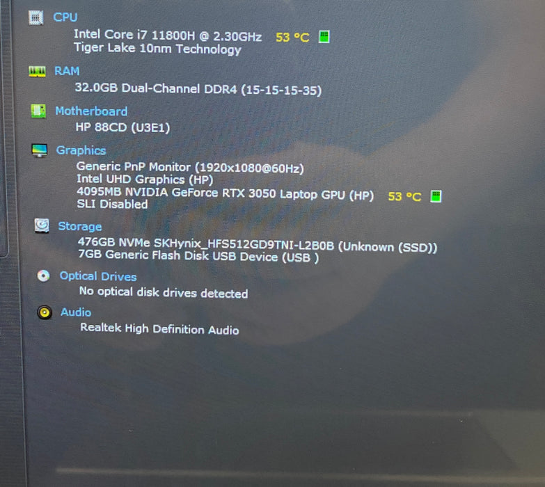 HP Envy 15 TOUCH i7-11800H 2.30 GHz RTX 3050 4GB GPU 32GB RAM 512GB SSD