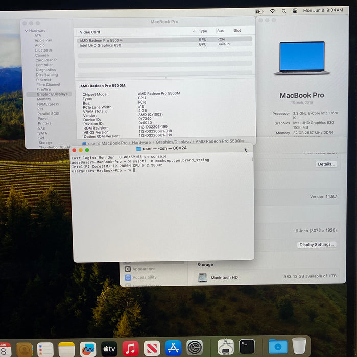 Apple MacBook Pro 16" 2019 i9-9880H Radeon Pro 5500M GPU 32GB RAM 1TB SSD READ