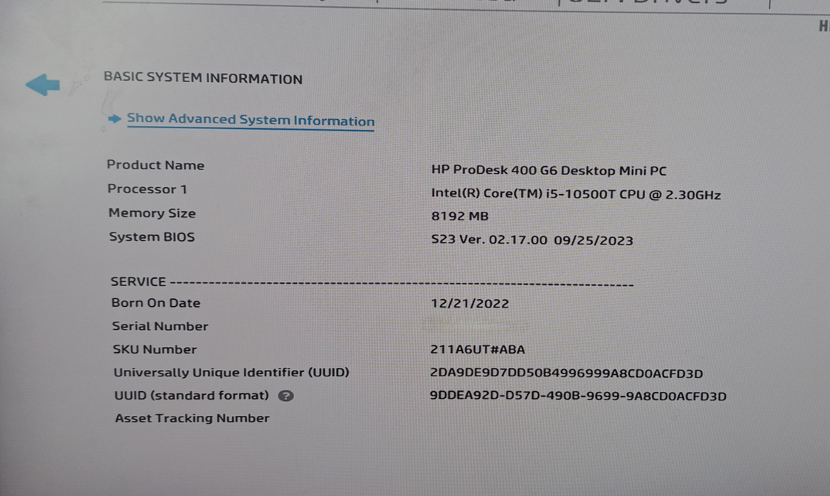 HP Prodesk 400 G6 Desktop Mini PC i5-10500T | 8GB DDR4 | 256 GB NVME READ