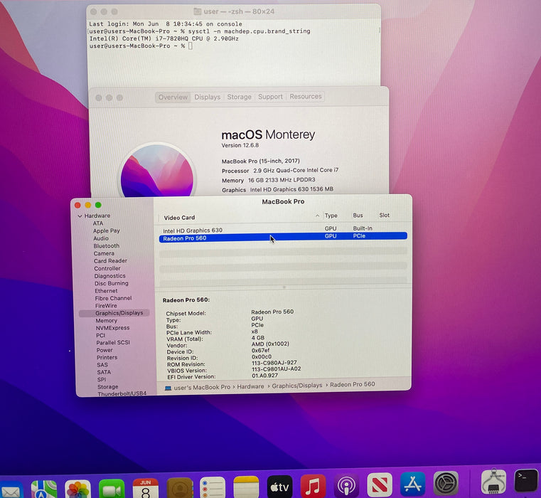 Apple MacBook Pro 15" 2017 i7-7820HQ Radeon Pro 560GPU 16GB RAM 512GB SSD READ!