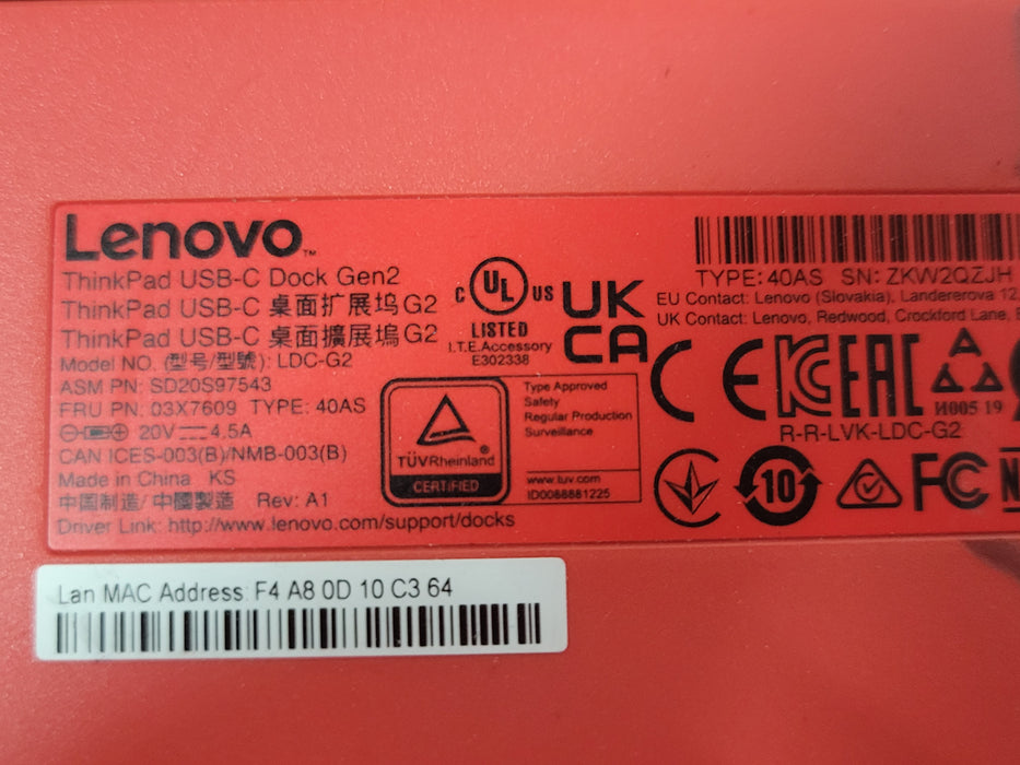 Lot of 3x Lenovo ThinkPad USB-C Dock Gen2 40AS docking stations