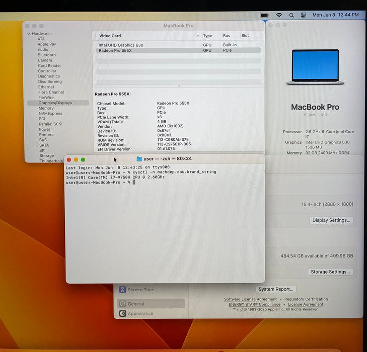 Apple MacBook Pro 15 2019 i7-9750H Radeon Pro 555X 4GB GPU 32GB RAM 512SSD READ!