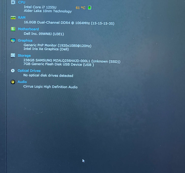 Dell Inspiron 15 3520 i7-1255U 1.70GHz 16GB RAM 256GB SSD READ