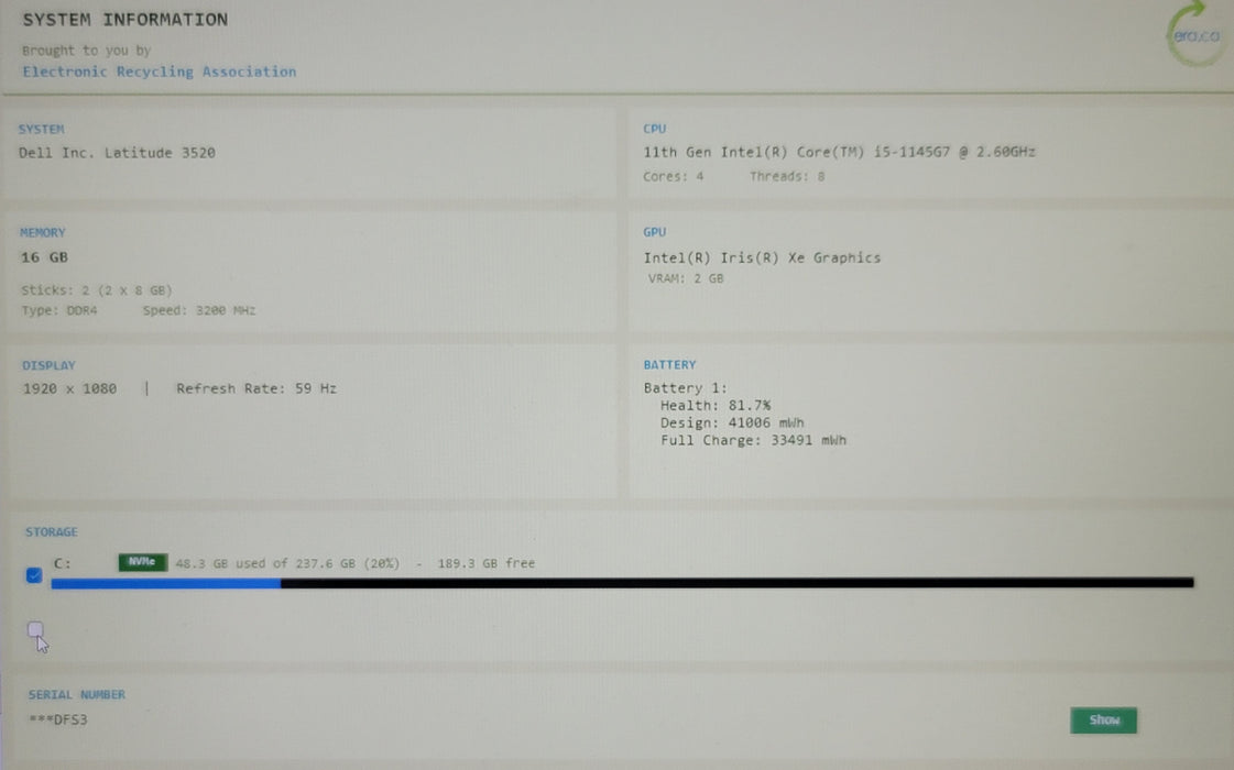 Dell Latitude 3520 i5-1145G7 16GB DDR4 2546GB NVMe