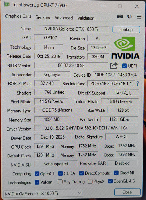 Gigabyte GeForce GTX 1050 Ti 4GB GDDR5 Graphics Card GV-N105TD5-4GD