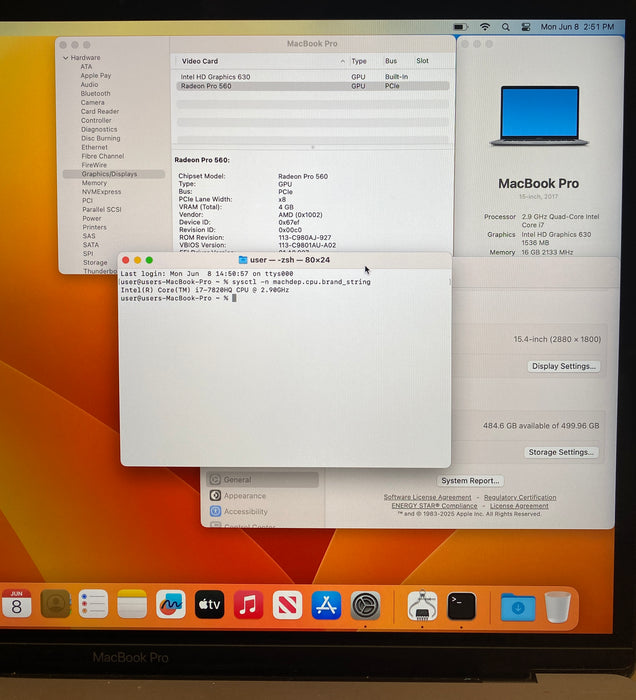 Apple MacBook Pro 15 2017 i7-7820HQ  Radeon Pro 560 GPU 16GB RAM 512GB SSD READ!
