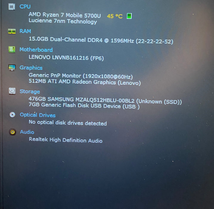 Lenovo IdeaPad 5 14ALC05 AMD Ryzen 7 5700U 16GB RAM 512SSD French Keyboard READ!