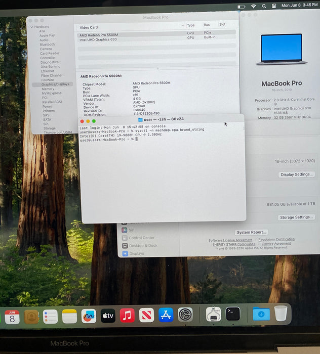 Apple MacBook Pro 16" 2019 i9-9880H Radeon Pro 5500M GPU 32GB RAM 1TB SSD READ