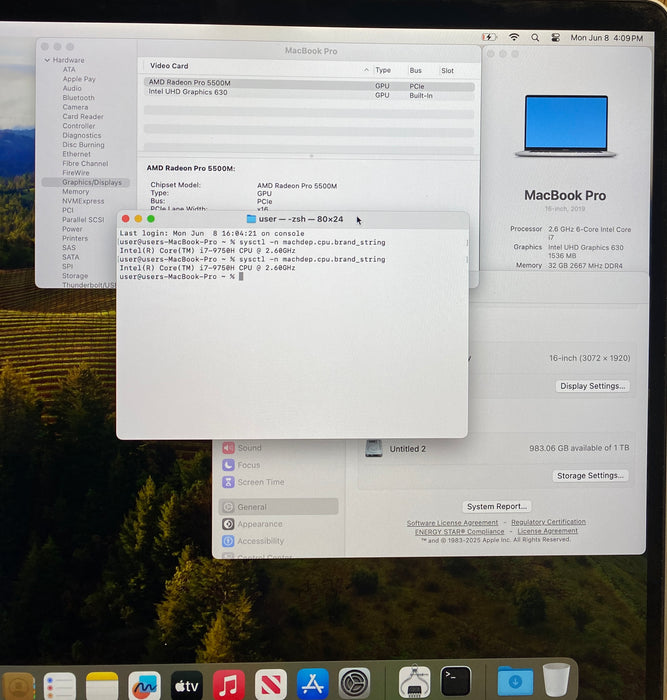Apple MacBook Pro 16" 2019 i7-9750H Radeon Pro 5500M GPU 32GB RAM 1TB SSD READ