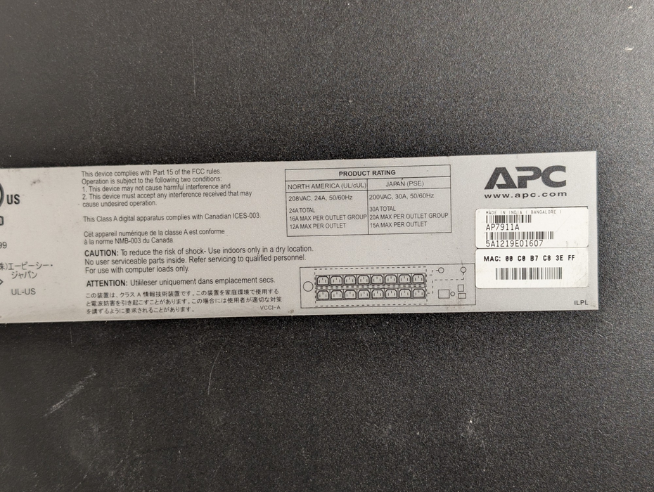 APC AP7911A Switched & Metered Rack PDU 200-240V NEMA L6-30P