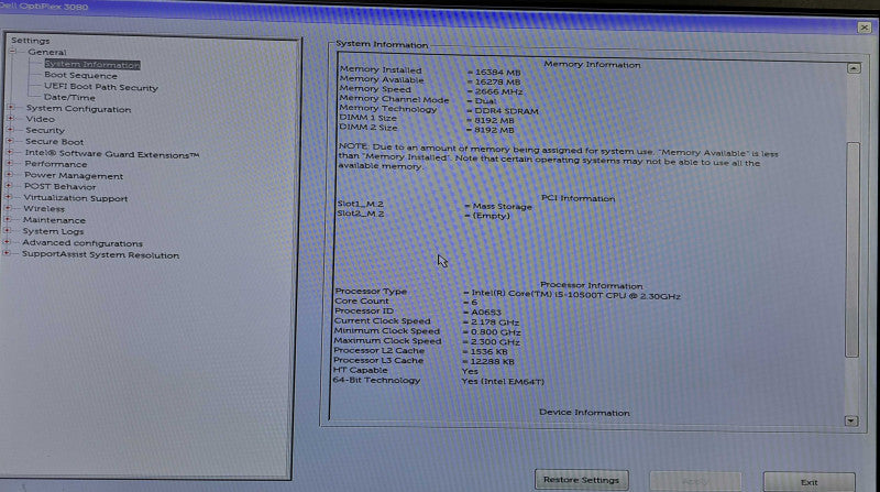 Dell OptiPlex 3080 Micro | i5-10500T @ 2.30GHz 6C, 16GB DDR4, 256GB NVMe