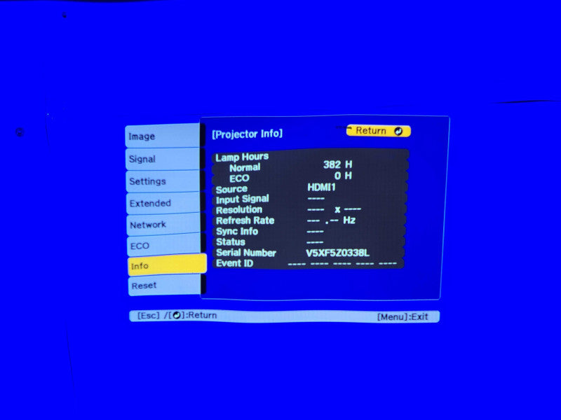 Epson PowerLite 1980WU WUXGA 3LCD Projector Lamp 382 Hrs, No Remote, READ _