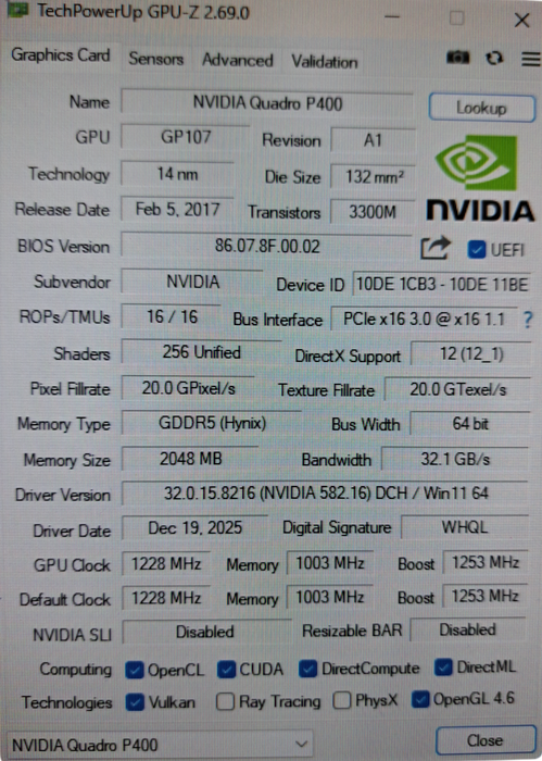 NVIDIA Quadro P400 2GB GDDR5 Graphics Card | High Profile 3x DP