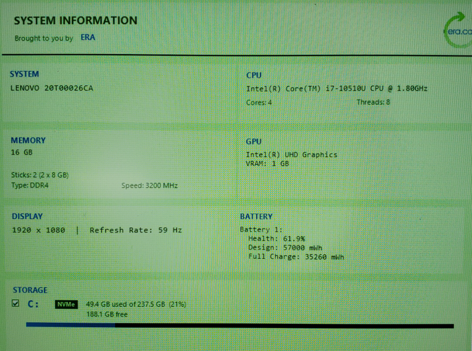 Lenovo ThinkPad T14s Gen 1 - Core i7-10510U 16GB DDR4 256GB NVMe READ