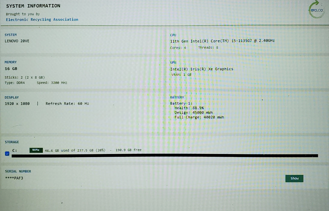 Lenovo ThinkBook 15 G2 ITL i5-1135G7 16GB DDR4 256GB NVMe