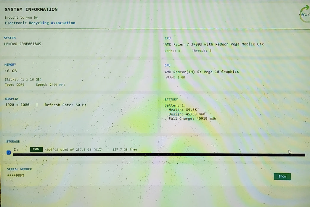 Lenovo ThinkPad E595 AMD Ryzen 7 3700U 2.1 GHz 15.6" 256GB 16GB