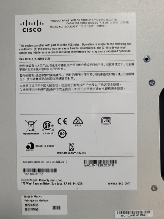Cisco C9410R Catalyst 9400 Series Switch w/ Modules and 6x PSUs, See detail