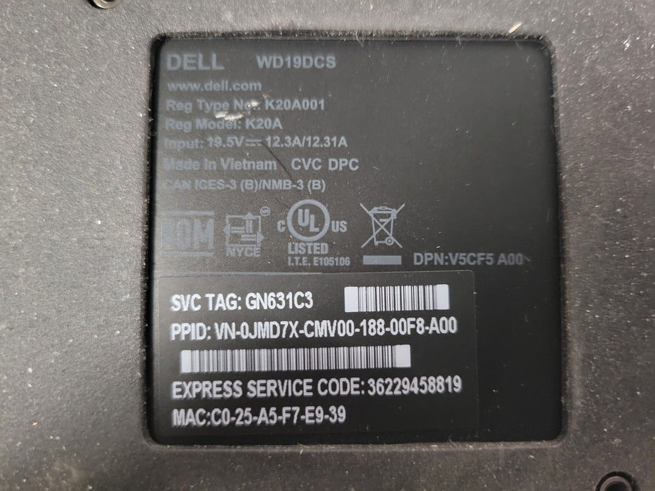Lot of 5x Dell WD19DCS K20A001 K20A Double USB Type-C Docking Stations, READ