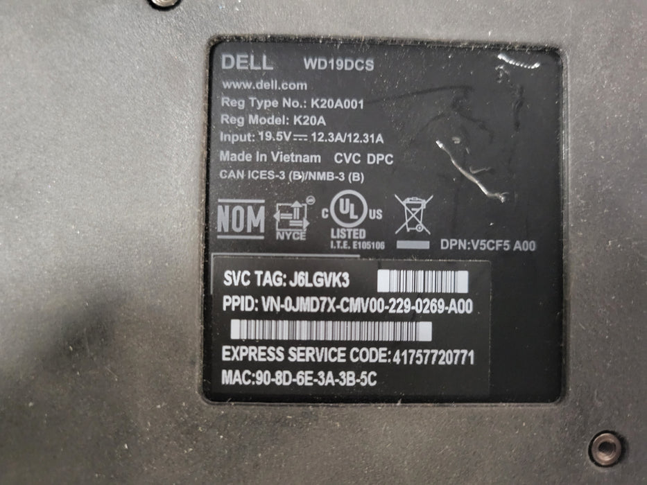 Lot of 5x Dell WD19DCS K20A001 K20A Double USB Type-C Docking Stations, READ