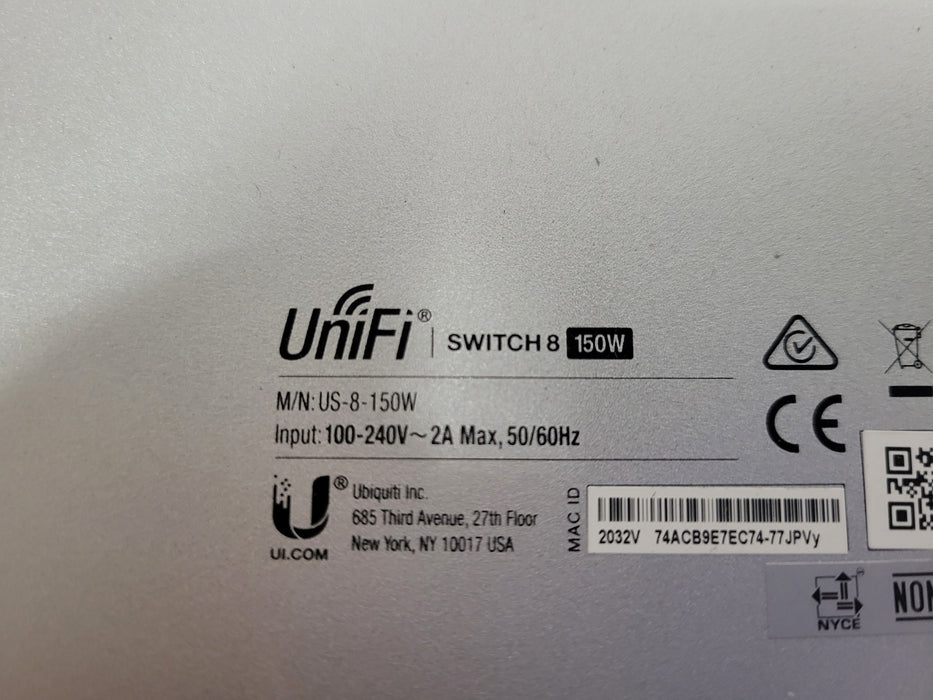 Ubiquiti UniFi US-8-150W 8-Port Gigabit Ethernet Switch with 2 SFP Ports
