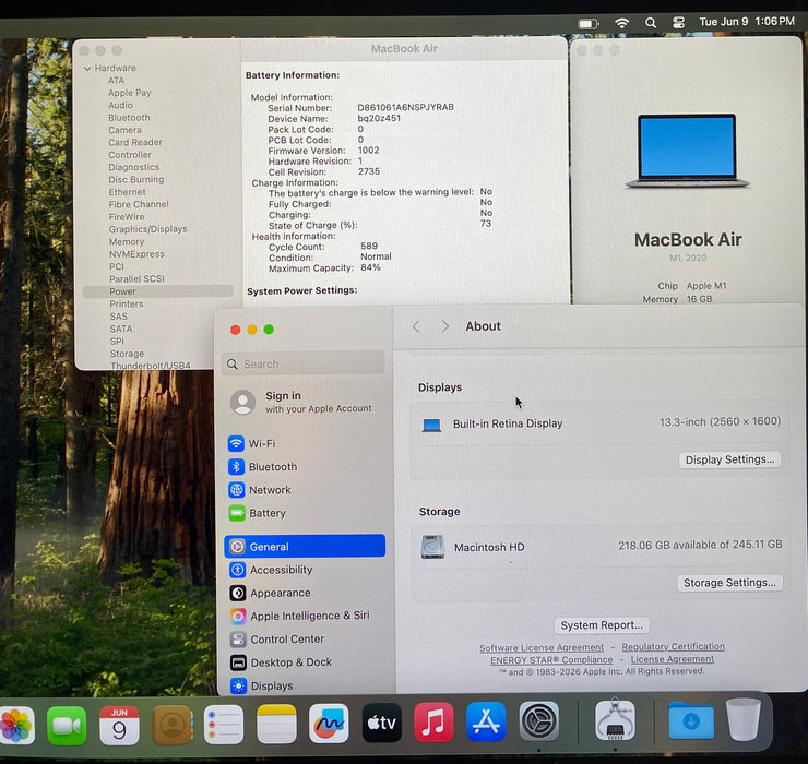 Apple MacBook 13" Air M1 2020 16GB RAM 256GB SSD No Power Adapter READ!