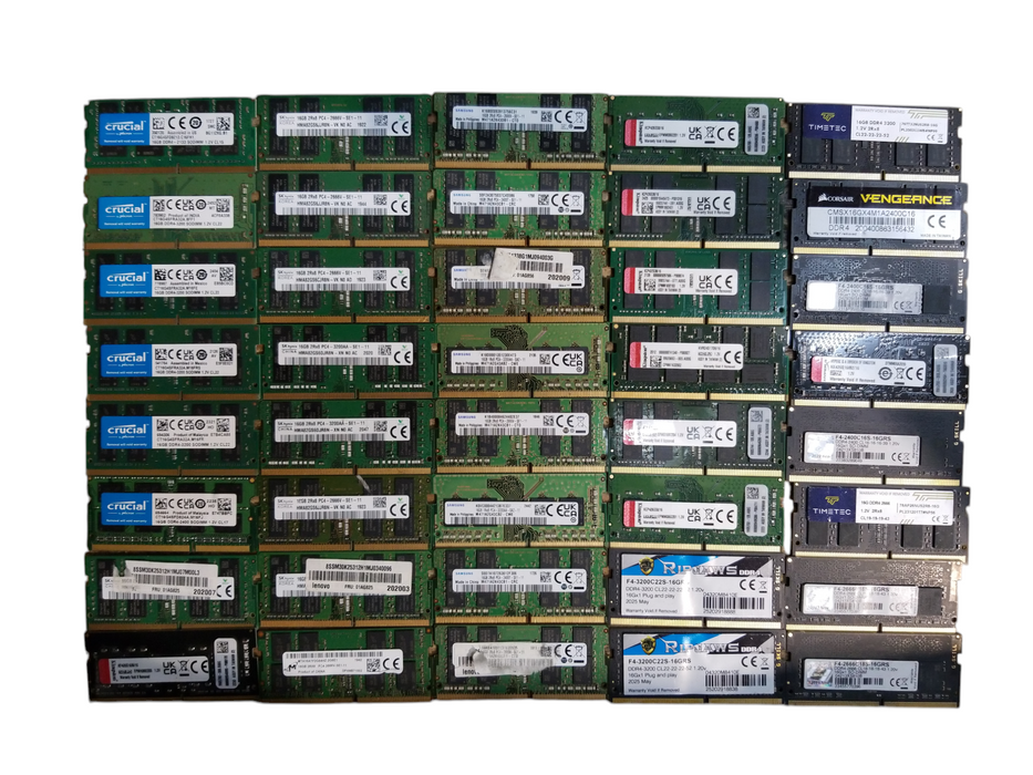 Lot of 40x, Assorted 16GB DDR4 SODIMM Laptop RAM