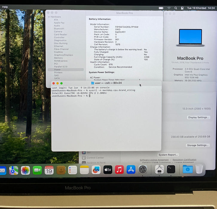 Apple MacBook pro 13" 2018 i5-8259U 16GB RAM 256GB SSD No Power Adapter READ!