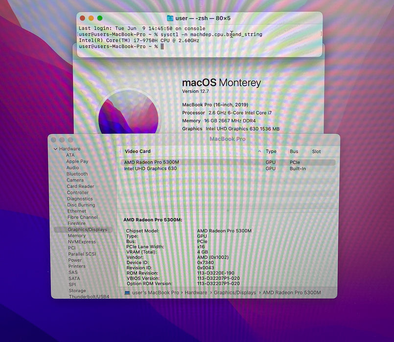 Apple MacBook Pro 16" 2019 i7-9750H Radeon Pro 5300M GPU 16GB RAM 512GB SSD READ