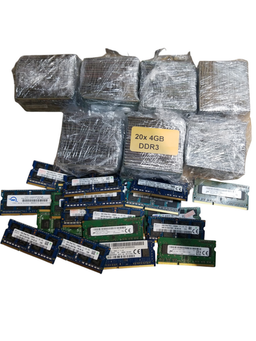 Lot of 160x, Assorted 4GB DDR3 SODIMM Laptop RAM