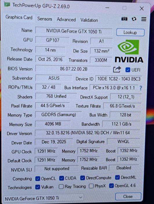 ASUS Phoenix GeForce GTX 1050 Ti 4GB GDDR5 Graphics Card PH-GTX1050TI-4G