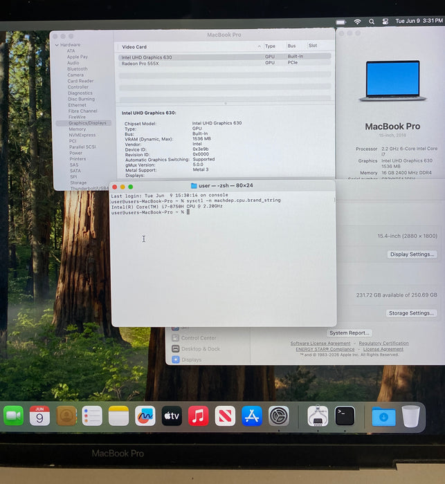 Apple MacBook Pro 15" 2018 i7-8750H Radeon Pro 555X GPU 16GB RAM 256GB SSD READ!