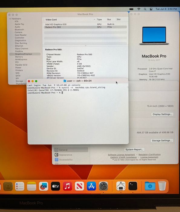 Apple MacBook Pro 15" 2017 i7-7820HQ Radeon Pro 560 GPU 16GB RAM 512GB SSD READ!